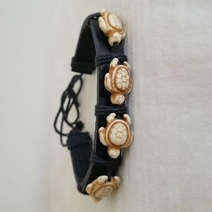 Black Leather Sea Turtle Shell Bracelet